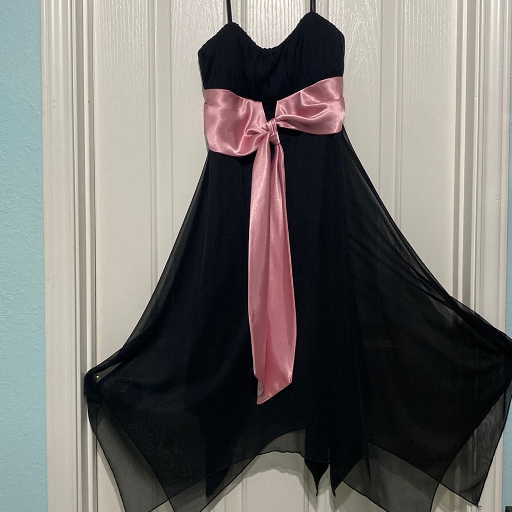 City Triangles Black Asymmetrical dress  silky pink ties size S
